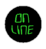 Green text 'ON LINE' on black circular background with partial text variations across frames.