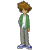 Pixelated character in green jacket and gray pants shown from multiple angles with subtle pose changes.