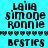 Pixelated text displays names and 'BESTIES' on cyan, green, and light green backgrounds with heart borders.