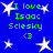 Blue background with white star shapes and green text reading "I love Isaac Slesky <3" repeated in a pattern
