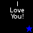 Pixelated text "I Love You!" on black and blue backgrounds with a star symbol changing color.
