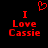 Red pixelated text 'I Love Cassie' on black background with red heart symbol above, two identical static frames shown side-by-side.