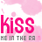 repeated pink 'kiss' text with smaller gray 'HE IN THE RAIN' text below, set against a light pink splatter background