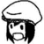 Black-and-white cartoon character with short dark hair and a light-colored cap, showing three sequential facial expressions in a