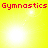 Red text reading "Gymnastics" appears four times on a bright yellow background with white light effects, arranged in a pattern