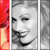 A sequence of six shows a person with pink hair transitioning from grayscale to full color, focusing on the face and upper shoulders