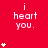 Red background with white text "i heart you." repeated across the image, accompanied by small white star-like symbols in various quantities and positions.