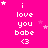 A bright pink background displays repeated white text 'i love you babe <3' with scattered small stars, some of which change position across frames.