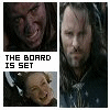 identical animated frames showing a man with long hair and beard in dark clothing, with a smaller inset image of a woman's face, and changing text overlays