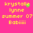 Yellow pixelated text on bright pink background with green particle effects near 'krystalle' in , showing animation changes across observations
