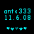 Pixelated cyan text and symbols on black background with animated heart sequence.