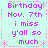 Pixelated text on light cyan background with pink decorative borders, repeating birthday message in purple font.