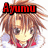 Pixelated anime-style character with brown hair and red headband displaying 'Ayu' text, wearing pink clothing against white background.
