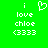 Green background with white pixelated text and symbols: 'i', a heart, 'love chloe (333)' on both sides.