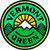 Circular green icon with pixelated border, featuring arched yellow-orange pattern above white star and stylized text.