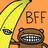 Pixelated icon shows a yellow banana with green stem on left, brown cartoon animal with wide grin on right, and 'BFF' text above on orange background.