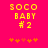 Pixelated yellow text 'soco baby #2' on bright pink background with orange heart symbols below, two identical frames showing animation change in one heart symbol.
