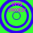Four identical circular icons with concentric rings on a bright green background, each displaying 'OMG SHOES!' in pink text.