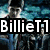 A static image with text overlay reading "BillieT1 Loves Harry Potter." over a background featuring two figures in blue-toned attire.