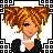 Pixel art contact sheet showing three sequential frames of a cartoon character with orange pigtails in various poses and expressions, accompanied by text elements on black backgrounds.
