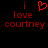 Red pixelated text on black background reads 'i love courtney' with a heart symbol replacing the word 'love' in one view.