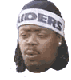 A person wearing a black headwrap with a white band displaying 'RIDERS' in dark letters, shown in six sequential facial expressions against a gray background.