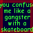 Green pixelated text on dark blue background with red lines, displaying a repeated phrase in blocky font