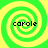 Four identical spiral patterns in green and yellow with the text 'carole' centered on each, arranged in a