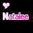 Pixelated pink text variations of 'Natalee' and 'Natalie' with scattered heart icons on a black background, some hearts change color to bright pink.