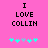Pixelated text "I LOVE COLLIN" on pink background with cyan and gray star-like symbols below, two variations of symbol arrangement.