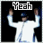 Animated contact sheet of a person in white clothing and blue cap performing various arm movements with "Yeah" text above, displayed on black background with blue light effects.