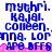 Blue text on white background with pink wave border; repeated phrases 'mythri. kajal. colleen.' and 'are bffs' in pixelated font, two identical copies stacked vertically.