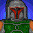 Pixelated of Star Wars-themed icons featuring Mandalorian helmets with red accents, green borders, and blue backgrounds