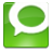Green square icon with white speech bubble containing solid green oval shape, pixelated rendering on gray background.