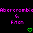Pixelated text displays 'Abercrombie & Fitch' in bright pink with green heart symbols below on a black background.