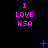 Black background with repeated pink text "I LOVE KSA" in three and blue pixelated symbols scattered across the scene