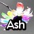 Animated icon with colorful abstract shapes and text 'Ash' on gray background, transitioning to rainbow book-like shape with 'ls' text.