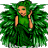 Pixelated green figure with leafy hair and wings, wearing a sleeveless top and holding one hand near the face.