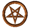 Brown circular and oval rings with a five-pointed star inside, rotating through multiple angles against a gray background.