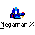 Pixel art contact sheet of a Megaman X character animation with multiple frames showing weapon firing effects and motion changes.