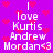 Pixelated purple background with pink hearts and white text reading 'I love Kurtis Andrew Mordan<3' in two vertical