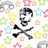 Pixelated skull and crossbones icon surrounded by colorful star-shaped icons in yellow, green, blue, pink, orange hues on white background.