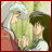 Pixelated static image of two anime-style characters in close proximity with a red border, likely from an Inu Yasha-themed buddy icon set.
