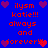 Blue background with red pixelated text reading 'ilysm katie!!! always and forever!!' repeated twice, surrounded by purple and red heart icons.