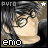 Pixelated anime-style character with dark hair and glasses, wearing a black shirt, displayed in a with text labels