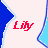 Pixelated red text 'Lily' appears on white background with blue and light blue triangular shapes, alternating between two states.