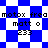 Blue and white checkered background with repeated text "motox frea matt o 233" in black pixelated font across two distinct patterns