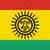 Static pixel art icon with horizontal red, yellow, and green stripes; central black-and-yellow sun-like symbol with radiating lines.