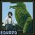 Pixelated static image shows a figure in light clothing standing beside green foliage under a pale sky, with the name "EDWARD" displayed below.