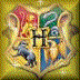 Four identical pixelated shield-shaped emblems on a yellow background, each with 'HP' text and animal figures in colored quadrants.